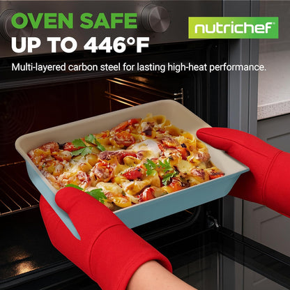 NutriChef 6-Piece Baking Pan Set - Premium Ceramic Nonstick Carbon Steel Bakeware | Includes Muffin, Cake, Loaf, & Cookie Pans - Turquoise