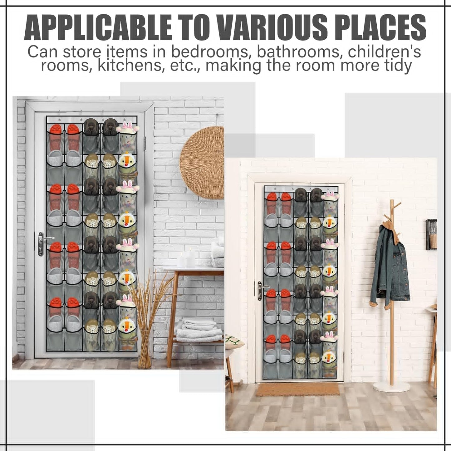 Windyun Over The Door Shoe Organizer - Large Capacity Gray Mesh Pocket Rack for Dorm, Closet & Entryway