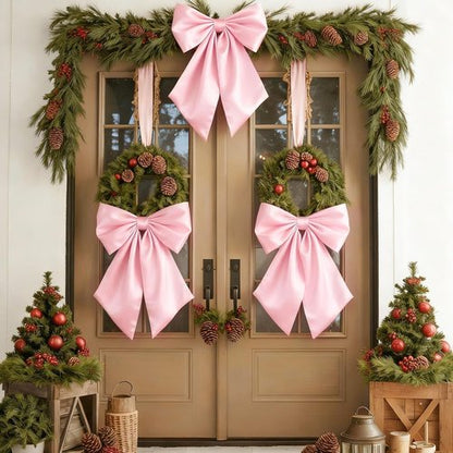 Big Pink Bow Coquette | Large Satin Bows for Room Decor - 23x11 Inch Pastel Pink Set (3pcs)