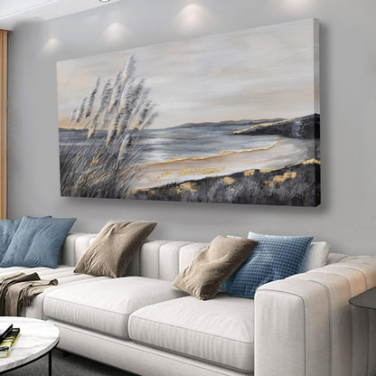 Yuaxker Ocean Wall Art Grey and Gold Ocean Art Canvas Painting Prints for Wall Decor Aesthetic for Living Room, Bedroom, Dining Room Office Home Artwork 20x40 inch