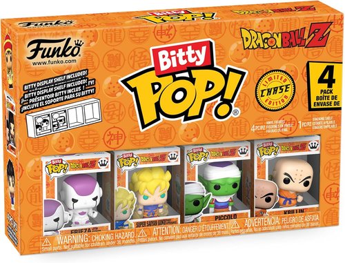 Funko Bitty Pop! 4-Pack | Dragon Ball Z Collectibles - Frieza, Super Saiyan Goku, Vegeta & Mystery Figure - 0.9 Inch (2.2 Cm) - Stackable Display Shelf Included