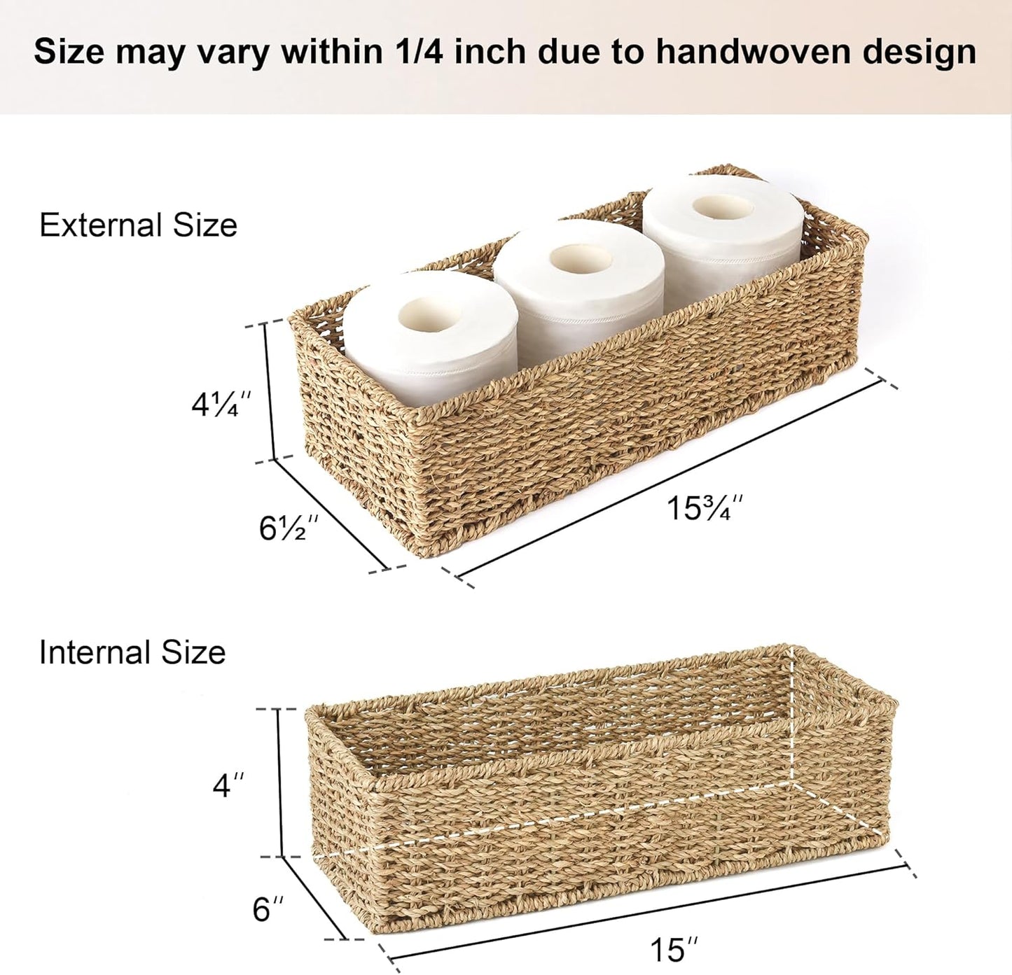 StorageWorks Toilet Tank Basket - Stylish Seagrass Storage Baskets for Bathroom | 2-Pack