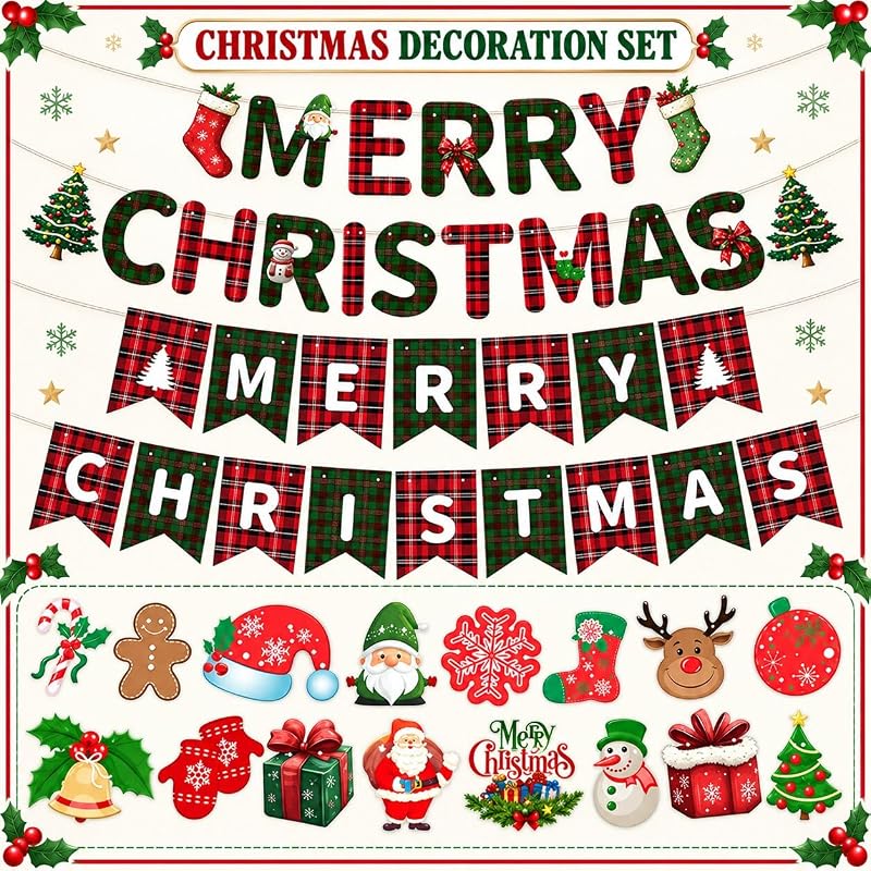 Christmas Banner 32pcs Red Green Merry Christmas Party Decor
