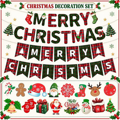 Christmas Banner 32pcs Red Green Merry Christmas Party Decor