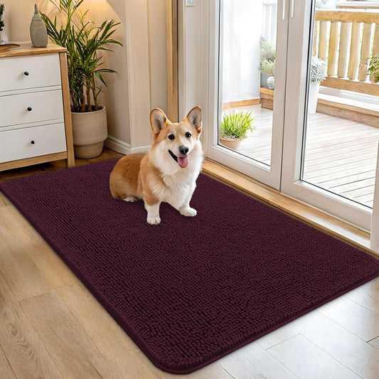 OLANLY Dog Door Mat for Muddy Paws 45x27, Absorbs Moisture and Dirt, Absorbent Non-Slip Washable Doormat, Quick Dry Chenille Mud Mat for Dogs, Entry Indoor Entryway Carpet for Inside Floor, Russet
