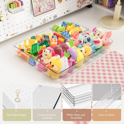 Criusia Drawer Organizer Set - 12 Pack Clear Plastic Storage Bins for Kitchen, Bathroom & Office | Versatile 4-Size Trays