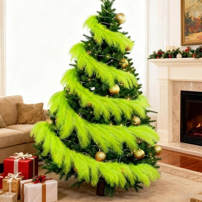 6 Ft Lime Green Pampas Grass Wreath Garland - Christmas Decor (Variation: Lemon Green+6 Ft)