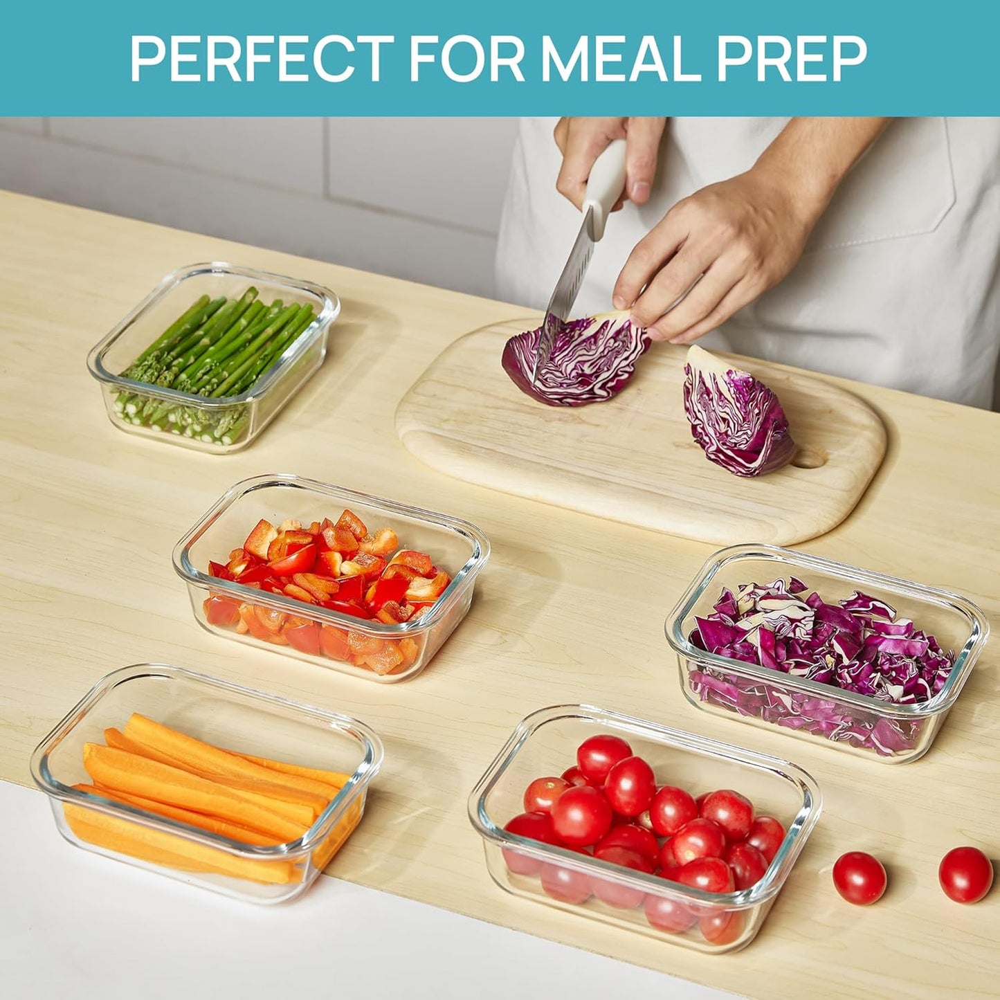 Vtopmart Glass Storage Containers - 22oz Meal Prep Set with Airtight Snap Lids | Grey (5-Pack)