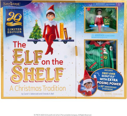 Elf on the Shelf | 20th Anniversary Limited Edition Box Set - Posable Boy Scout Elf with Blue Eyes, Storybook & Collectibles