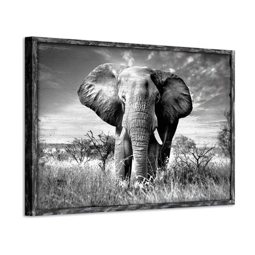 Elephant Picture Wooden Wall Art: African Wild Animals Artwork Framed Painting Print for Living Room (36''W x 24''H,Multi-Sized)