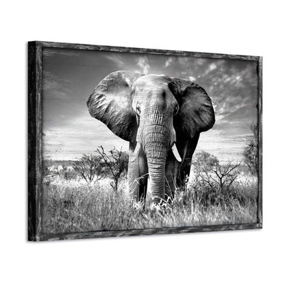 Elephant Picture Wooden Wall Art: African Wild Animals Artwork Framed Painting Print for Living Room (36''W x 24''H,Multi-Sized)