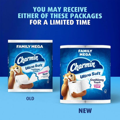 Charmin Ultra Soft Toilet Paper - Cushiony Touch, 24 Family Mega Rolls, White