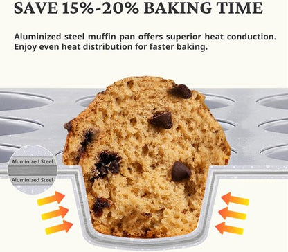 BRONYPRO 12-Cup Non-Toxic Ceramic Muffin Pan - Heavy-Duty, PFOA-Free & Oven Safe, Cream White