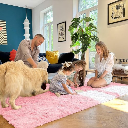 OLANLY 6x9 Machine Washable Large Area Rugs for Living Room, Bedroom, Soft Fluffy Shaggy Bedside Rug, Indoor Floor Carpet for Kids Girls and Boys, Dorms, Nursery, Home Decor Aesthetic, Pink
