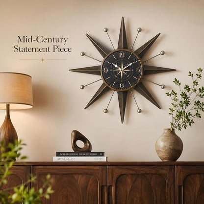 Mid-Century Starburst Wall Clock - 23.4-Inch Bronze & Silver Trim