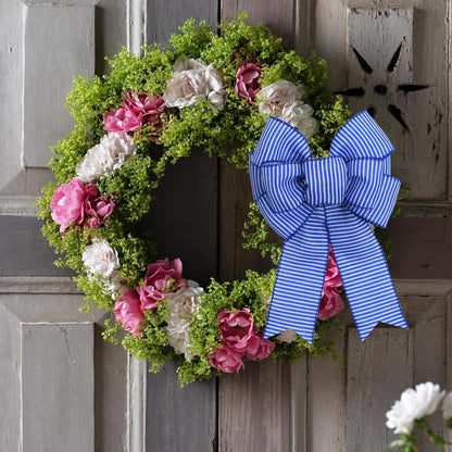Skiennix Blue & White Stripe Wreath Bows - Rustic Burlap Decor for Indoor/Outdoor Events | 2-Pack