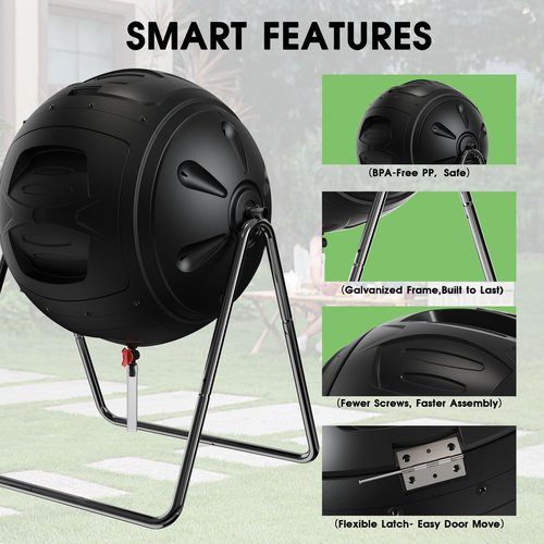 EJWOX Compost Tumbler, 35 Gallon Multipurpose Compost Bin, Heavy Duty Quick Work with Easy-to-Use Drain Plug for Liquid Collection, Black