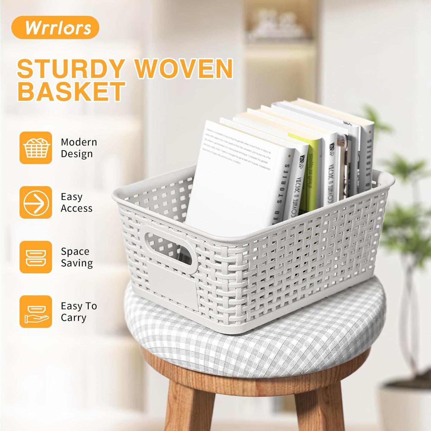 White Plastic Storage Baskets by [Brand Name] - Durable Stackable Bins with Labels | Pack of 8 for Organizing Desktops, Closets, and More