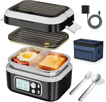 Yofidra Heated Lunch Box - Cordless 24000mAh Electric Food Warmer with Smart Timer | 6.3-Cup Capacity, Black
