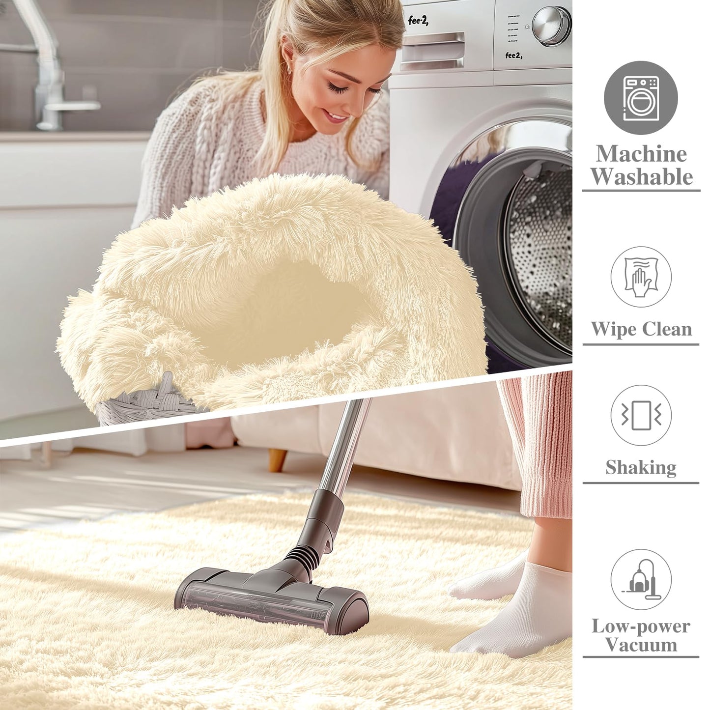 OLANLY 5x8 Machine Washable Large Area Rugs for Living Room, Bedroom, Soft Fluffy Shaggy Bedside Rug, Indoor Floor Carpet for Kids Girls and Boys, Dorms, Nursery, Home Decor Aesthetic, Cream