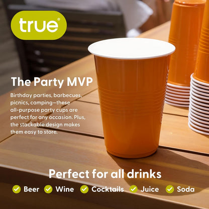 True Plastic Cups - 16 oz Disposable Cocktail & Soda Cups | Set of 50 in Vibrant Orange for Parties & Events