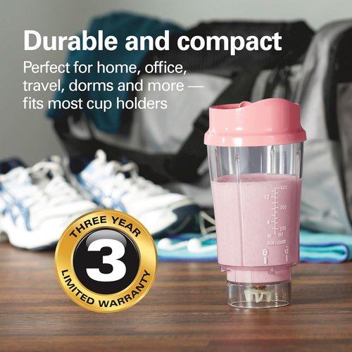Hamilton Beach Portable Blender - 14 Oz BPA-Free Travel Cup & Lid | Durable Stainless Steel Blades, Coral