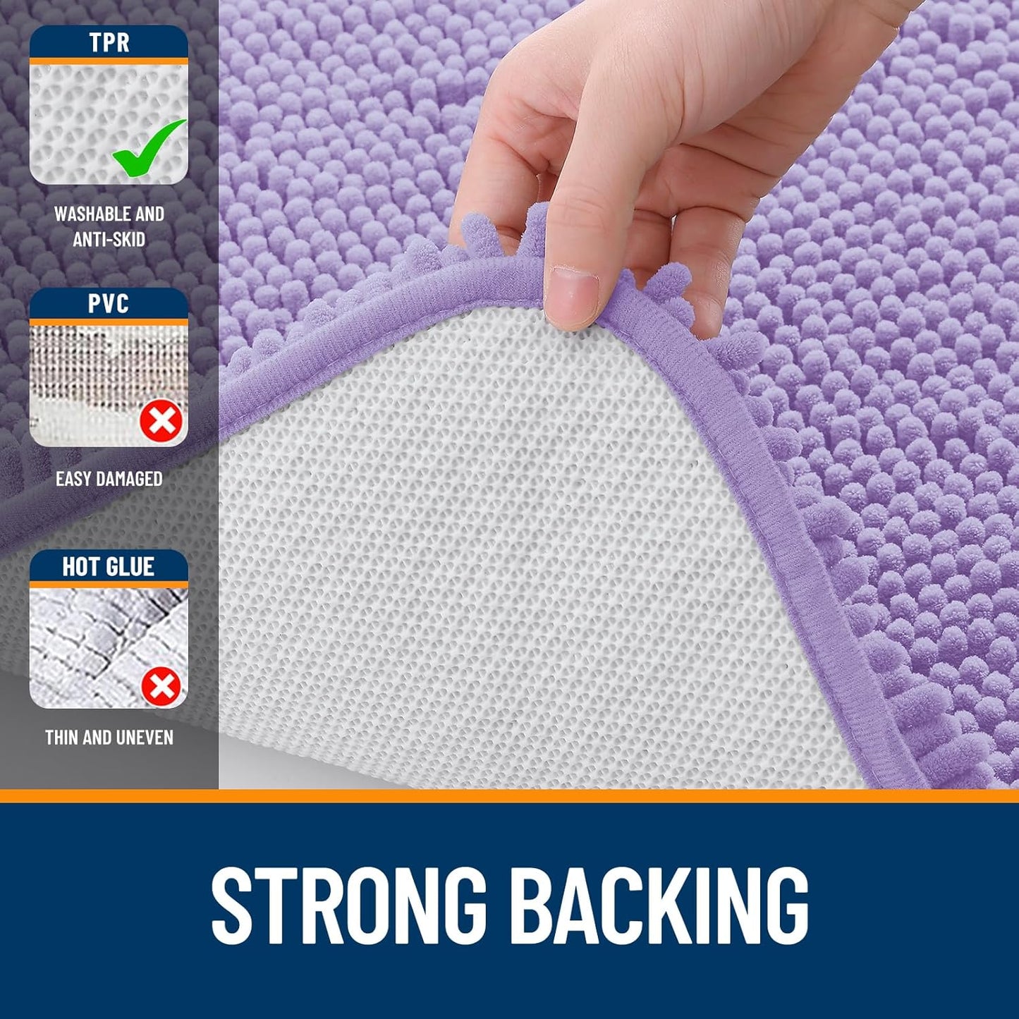 OLANLY Bathroom Runner Rugs - Soft Absorbent Chenille Bath Mats | Quick-Dry, Machine Washable, 44x24, Lavender