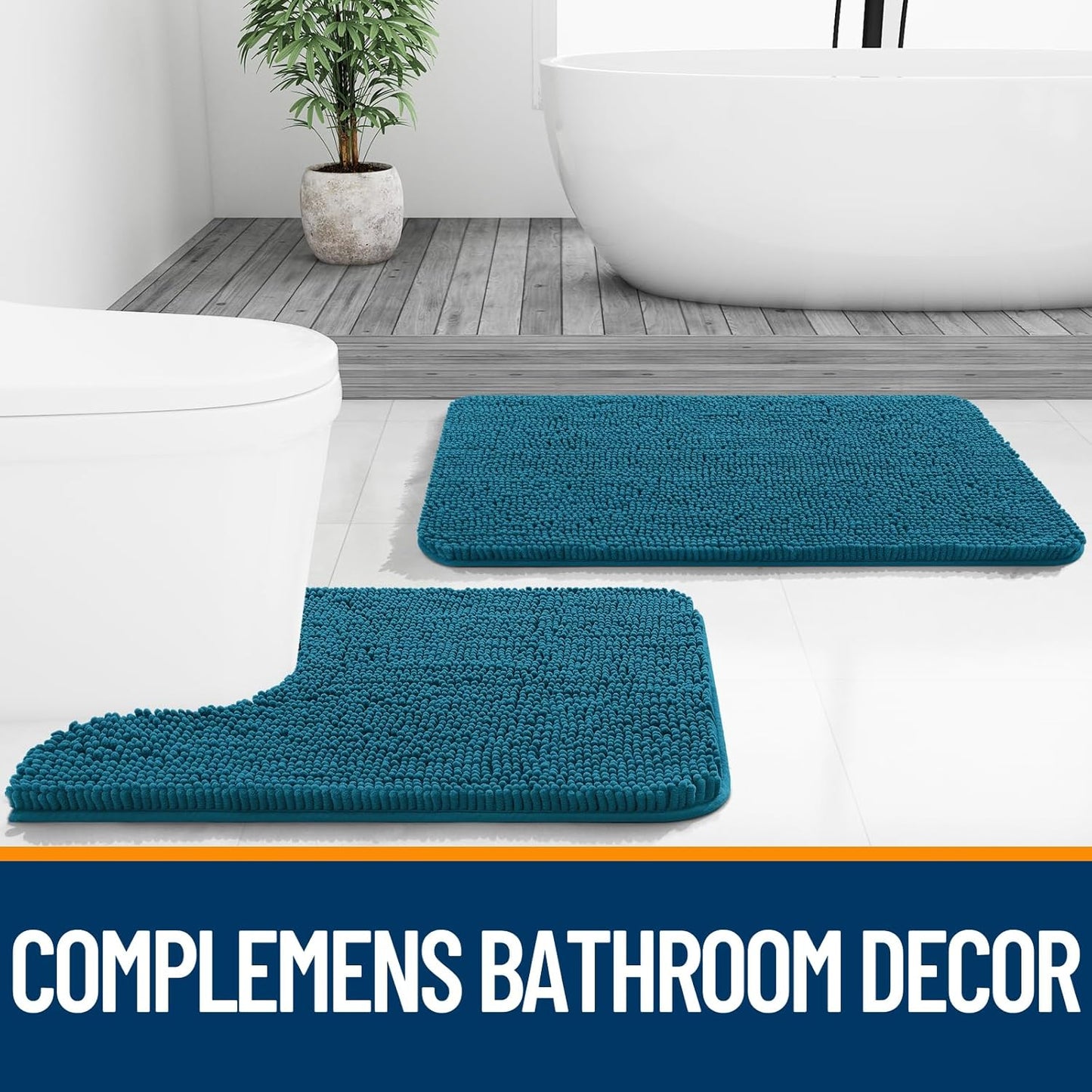 OLANLY Bathroom Rugs - Extra Soft Chenille Bath Mats | Quick-Dry, Machine Washable, 59x20, Peacock Blue