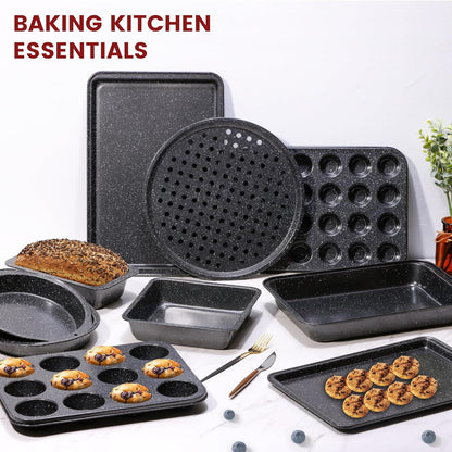 Terlulu 10-Piece Nonstick Baking Pans Set - Stackable Carbon Steel Bakeware for Oven Cooking | Black