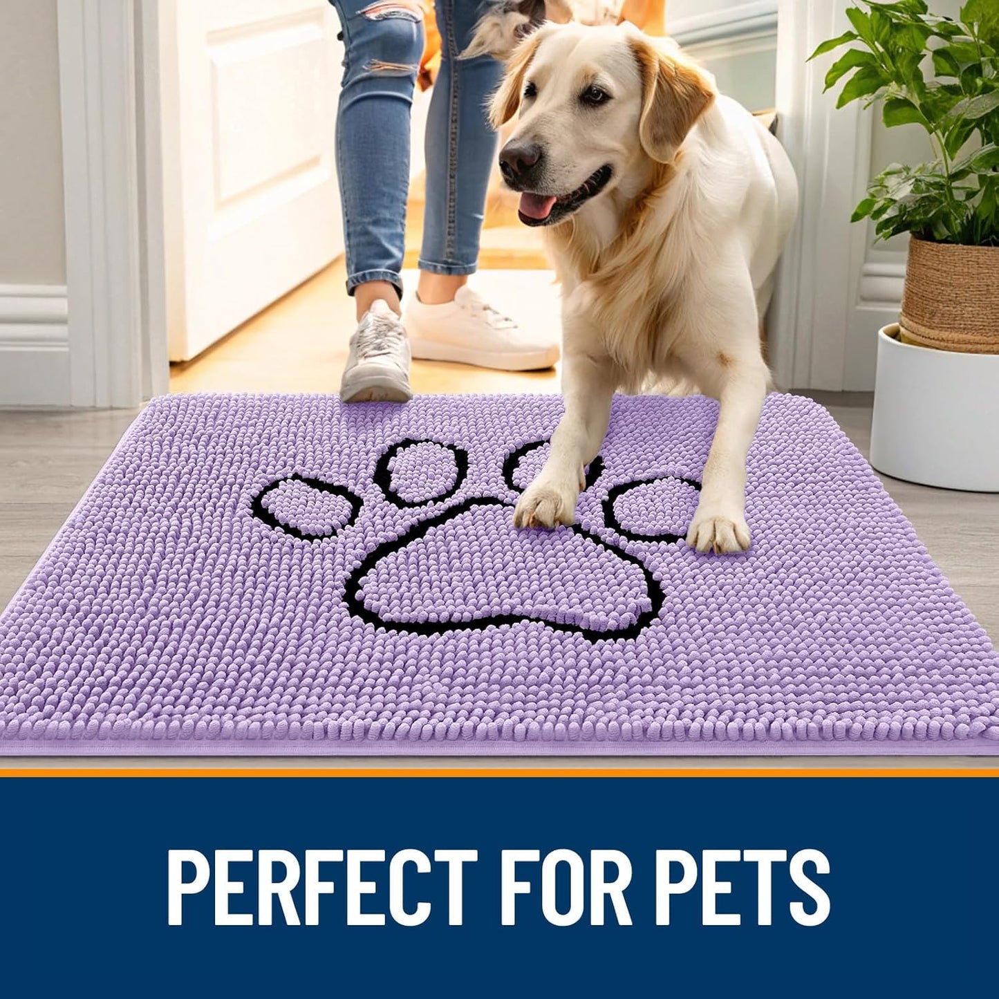 OLANLY Dog Door Mat - Absorbent Non-Slip Mud Mat for Paws | Quick Dry Chenille, 48x30, Lavender
