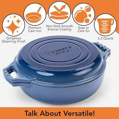 Le Creuset 2-in-1 Enameled Cast Iron Braiser Pan - 3.3-Quart Dutch Oven & Grill Lid Combo