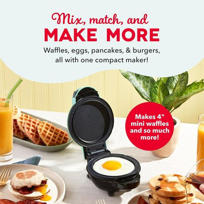 Dash MultiMaker® Mini Maker System - Compact Waffle Maker with Removable Griddle Plates - Aqua