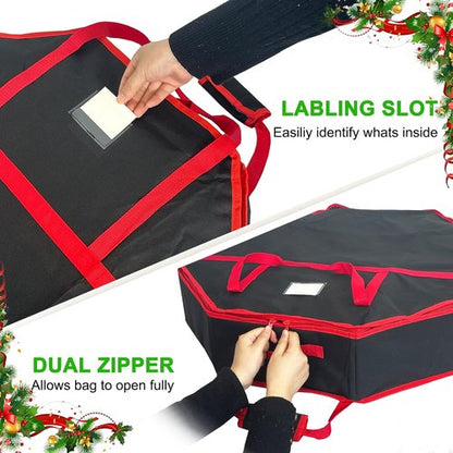 Christmas Wreath Storage Box - 30 Inch Hard Shell with Interior Pockets & Dual Zippers | Black