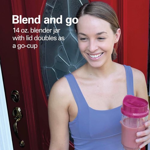 Hamilton Beach Portable Blender - 14 Oz BPA-Free Travel Cup & Lid | Durable Stainless Steel Blades for Smoothies & Shakes