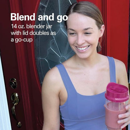 Hamilton Beach Portable Blender - 14 Oz BPA-Free Travel Cup & Lid | Durable Stainless Steel Blades for Smoothies & Shakes