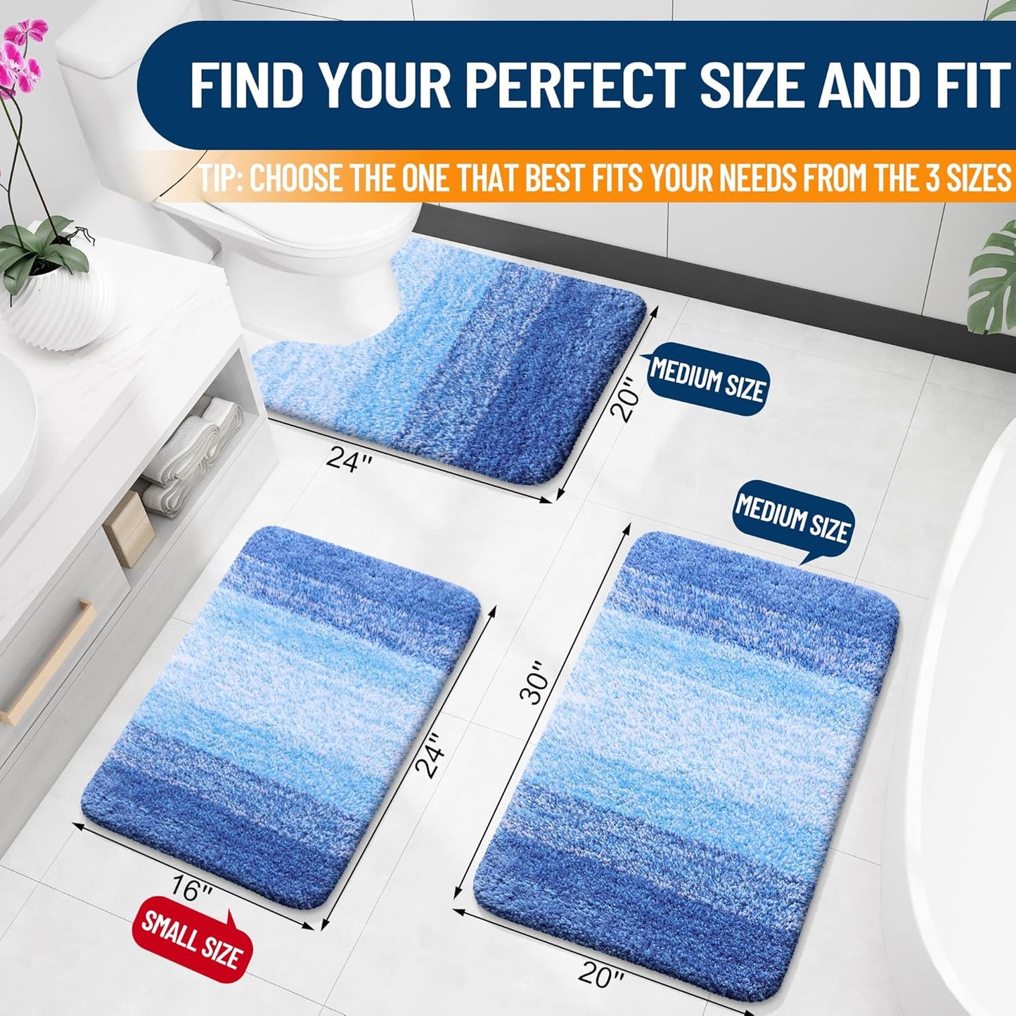 OLANLY Bath Rugs Mat - Extra Soft Microfiber, Quick-Dry & Washable | 24x16 Light Royal Blue
