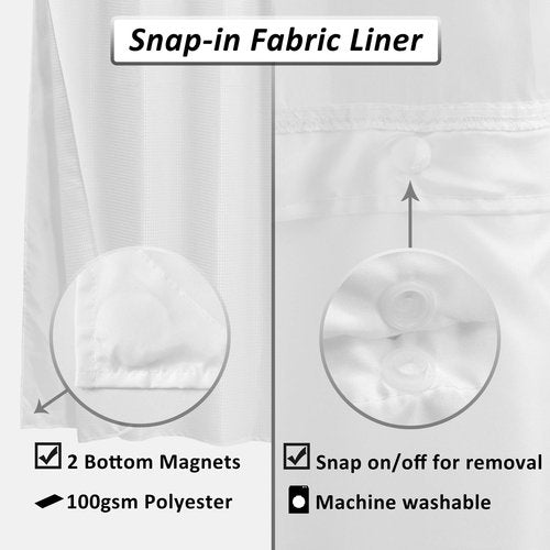 ALYVIA SPRING Waffle Weave Shower Curtain with Snap-in Fabric Liner & Hooks Set: Hotel Style & Top Sheer Window, Double Layers & Machine Washable for Easy Clean, 71x72, White