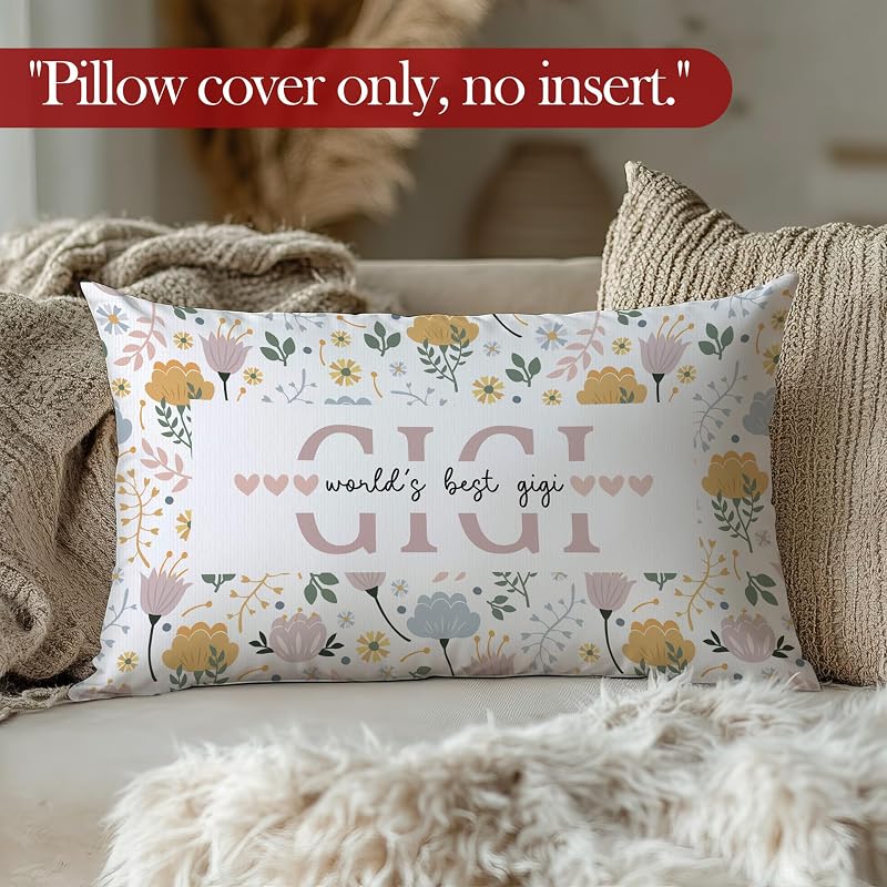 Gigi Gift Pillow Cover – 12x20 Floral Christmas Gift for Grandma, Surname Variation: Gigi