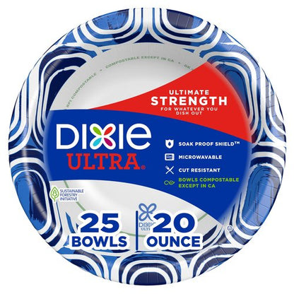 Dixie Ultra, Large Paper Bowls, 20 Oz, 25 Count, Microwave Safe, Compostable, Disposable Bowls Great For Breakfast, Lunch, And Dinner Meals