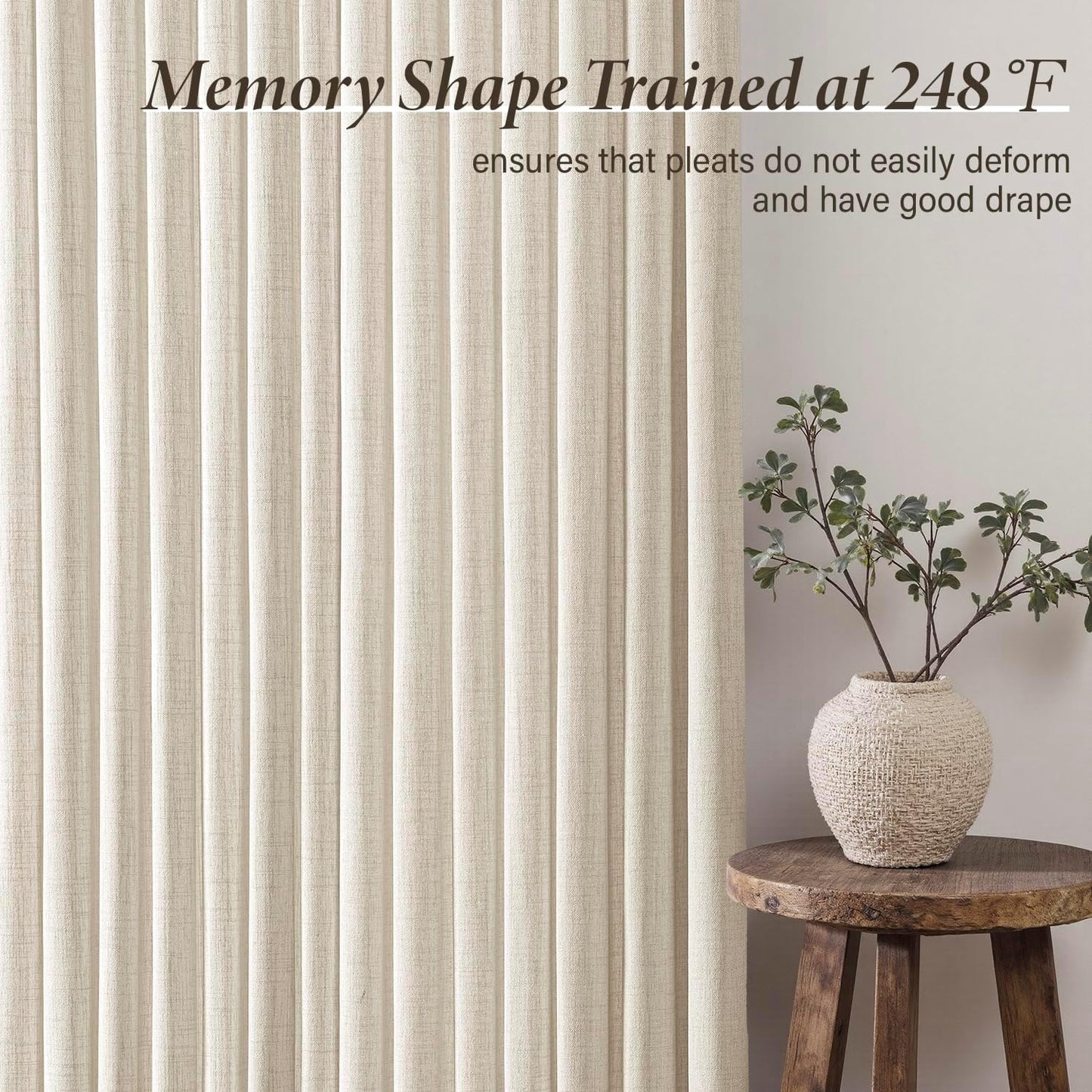 MIULEE Pinch Pleated Linen Curtains - 90-Inch Ivory Cream Semi-Sheer Drapes | 4 Panels for Privacy