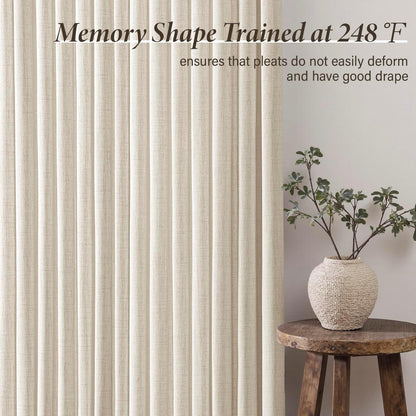 MIULEE Pinch Pleated Linen Curtains - 90-Inch Ivory Cream Semi-Sheer Drapes | 4 Panels for Privacy
