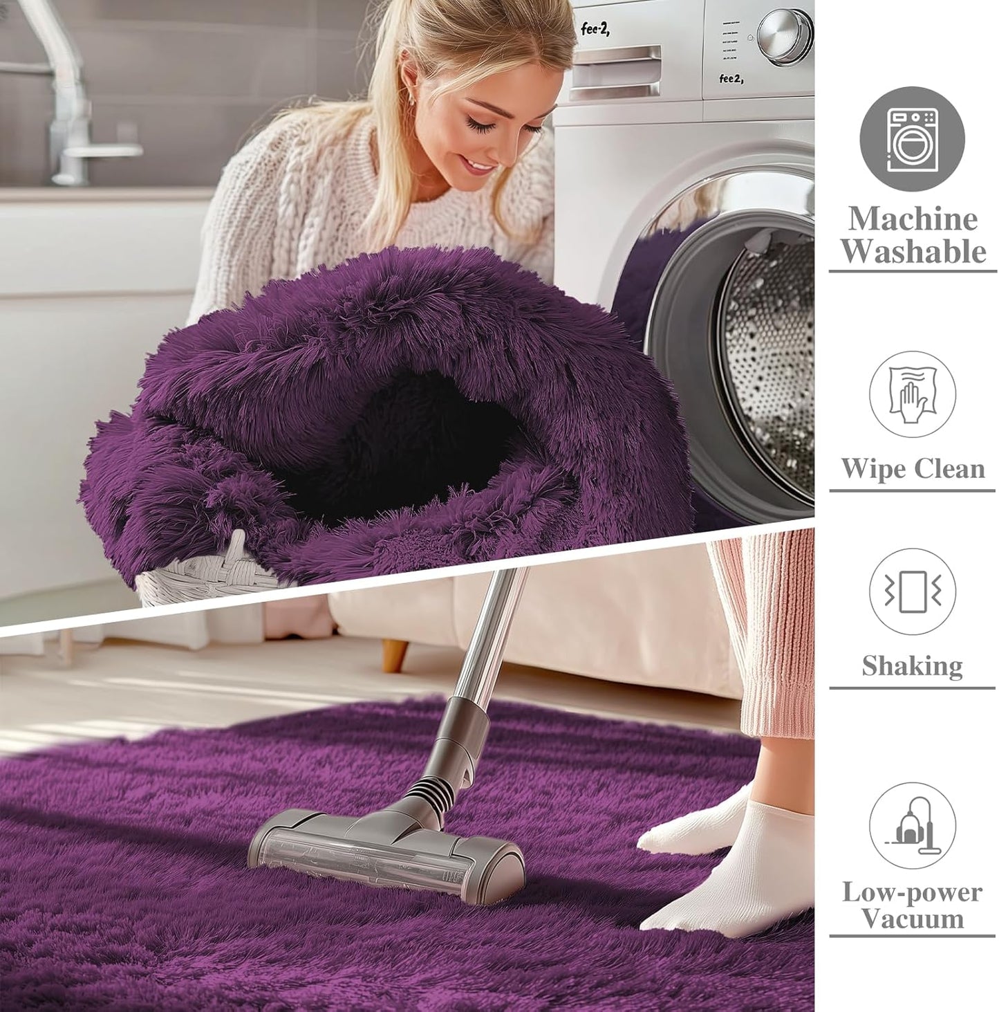 OLANLY Area Rug - Soft Fluffy Shaggy Design | Machine Washable 4x5.9 ft - Dark Purple for Kids & Home Decor