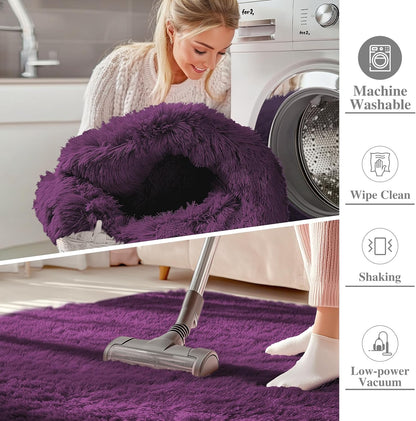 OLANLY Area Rug - Soft Fluffy Shaggy Design | Machine Washable 4x5.9 ft - Dark Purple for Kids & Home Decor