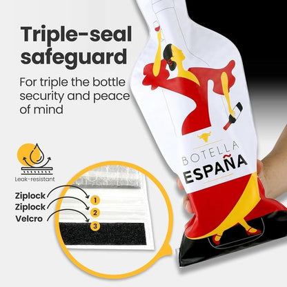 JIMMY THE FOX Reusable Wine Bags for Travel | 3-Pack | Durable Triple-Layer Bottle Protector Sleeve | Leak-Proof & Impact-Resistant | Airplane & Cruise Luggage | Wine Lover Gifts - Bottle Spain