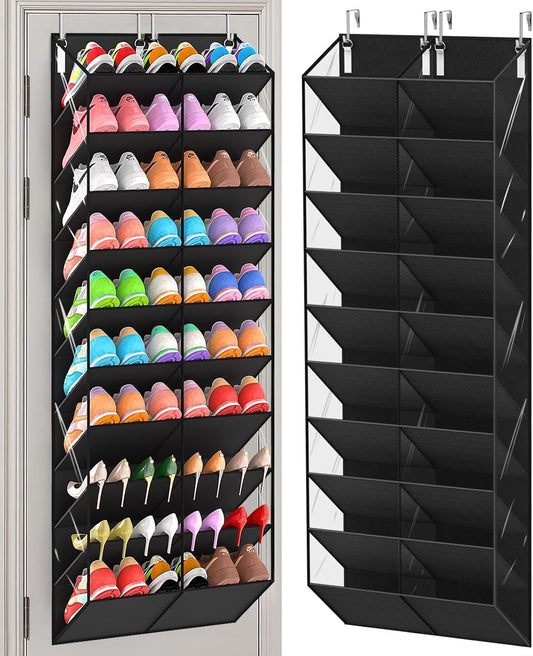 UVIAHOMI Over The Door Shoe Organizer - 10-Tier Clear Pocket Storage for Sneakers, Boots & Heels - Black
