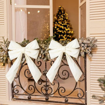 Hungdao Large White Wreath Bows - 12”x18” Waterproof Fabric for Outdoor Wedding & Home Decor