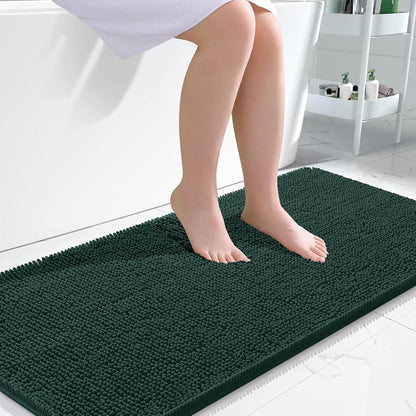 OLANLY Bathroom Runner Rugs - Soft Absorbent Chenille with Rubber Backing | 47x24 Inches, Blackish Green