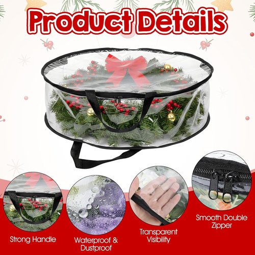 Clear Wreath Storage Bags by [Brand Name] - 5 Pcs Waterproof 24 x 8 Inch Christmas Wreath Protectors