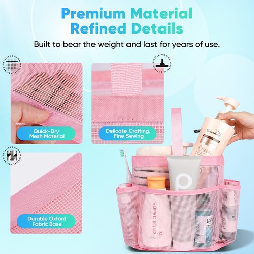 EUDELE Mesh Shower Caddy Portable for College Dorm Room Essentials,Portable Shower Caddy Dorm with 8-Pocket Large Capacity, Shower Bag for Beach, Swimming, Gym, Travel essentials, Pink