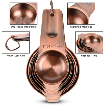 Viwehots Measuring Cups and Spoons Set, Copper Plated Measuring Cups Spoons, Stainless Steel 7 Measuring cups and 9 Measuring Spoons 1 Leveler for Baking and Kitchen, Metal Copper Measure Cups&Spoons